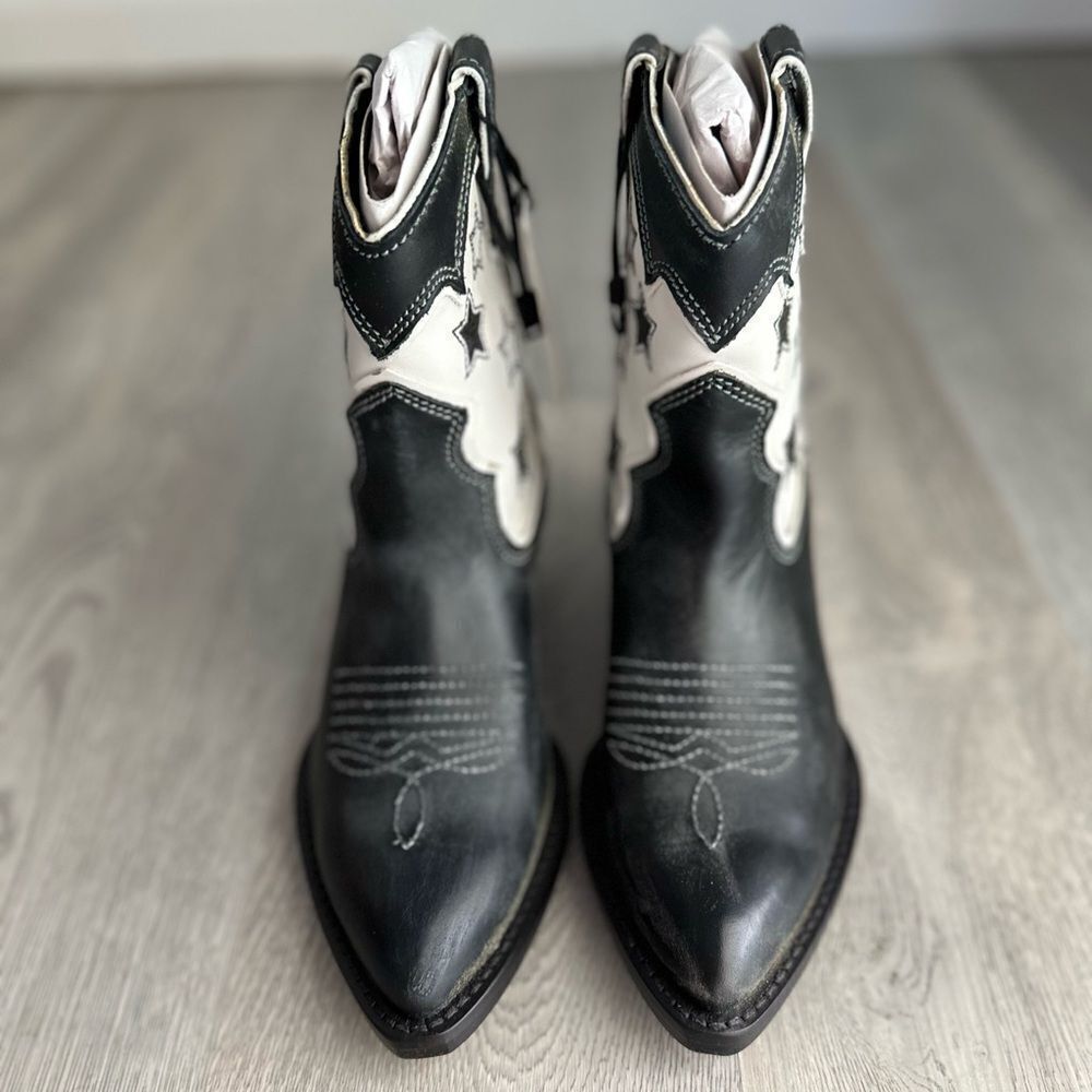 ZARA STAR LEATHER COWBOY ANKLE BOOTS - Picture 4 of 13